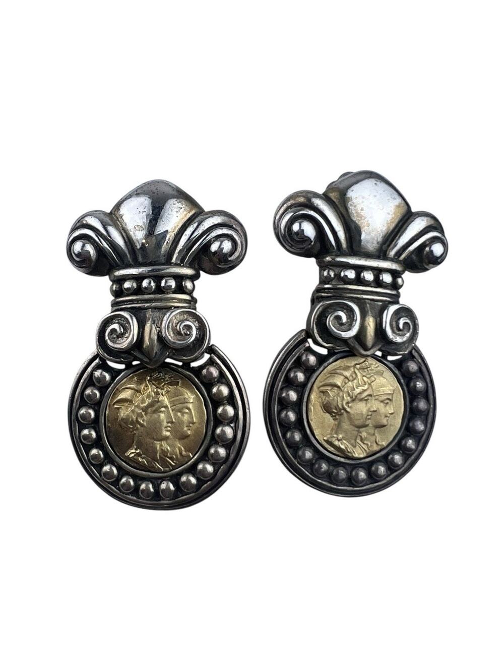 Esti Frederica 18K Roman Gold Coin Sterling Silver Fleur-De-Lis Pierced Earrings